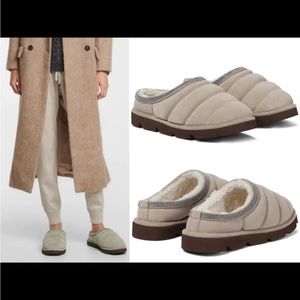 New Brunello Cucinelli Women's Quilted Suede & Shearling Slippers Sz 39.5